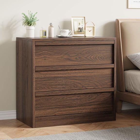 3 Drawer Nightstand for Bedroom, 30in Tall Small End Side Table with Large Storage & Anti-Tip Design, Modern Bedside Table Organizer for Living Room, Entryway - Walnut