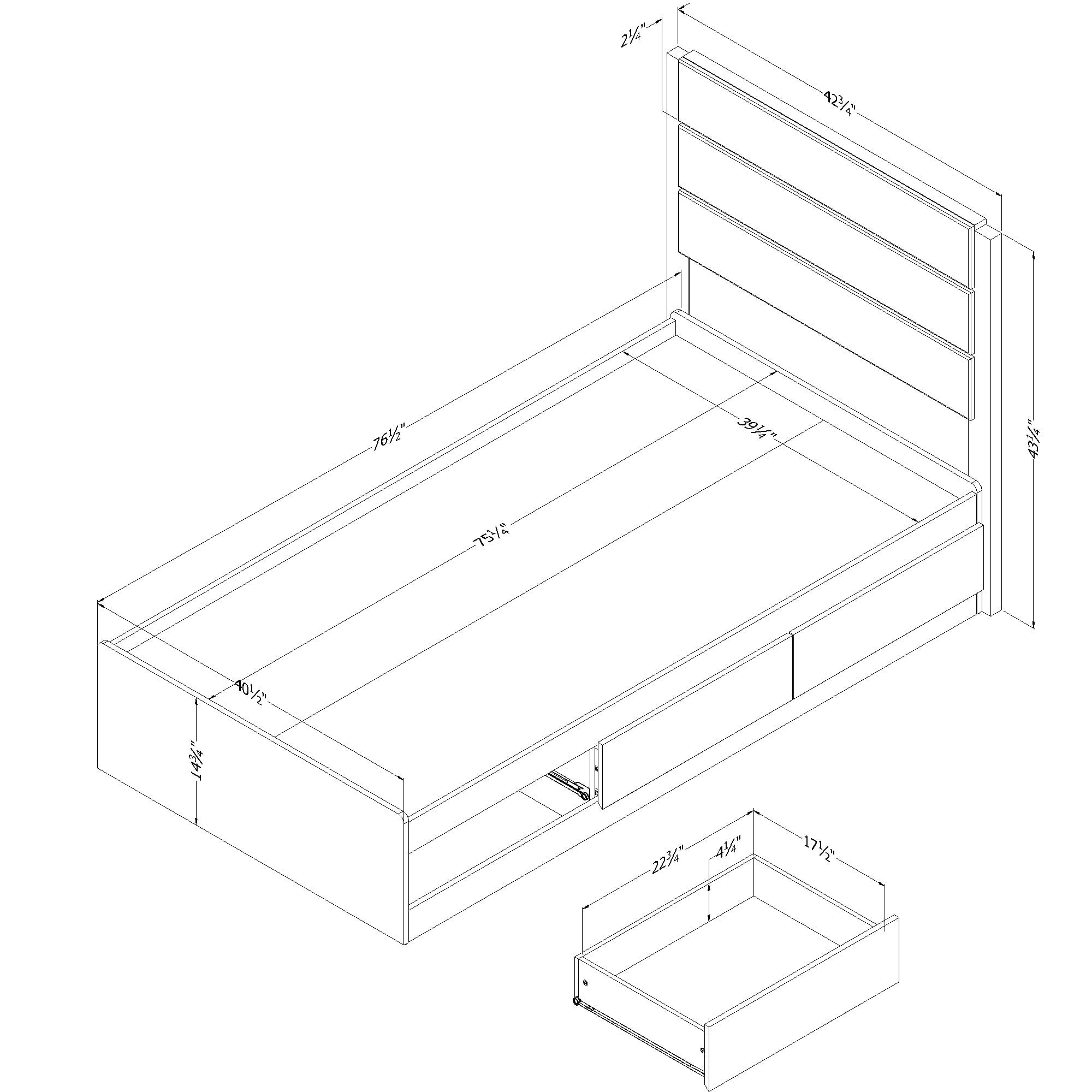 South Shore Arlen Twin Mates Bed with 3 Drawers and Headboard Set, in White Pine