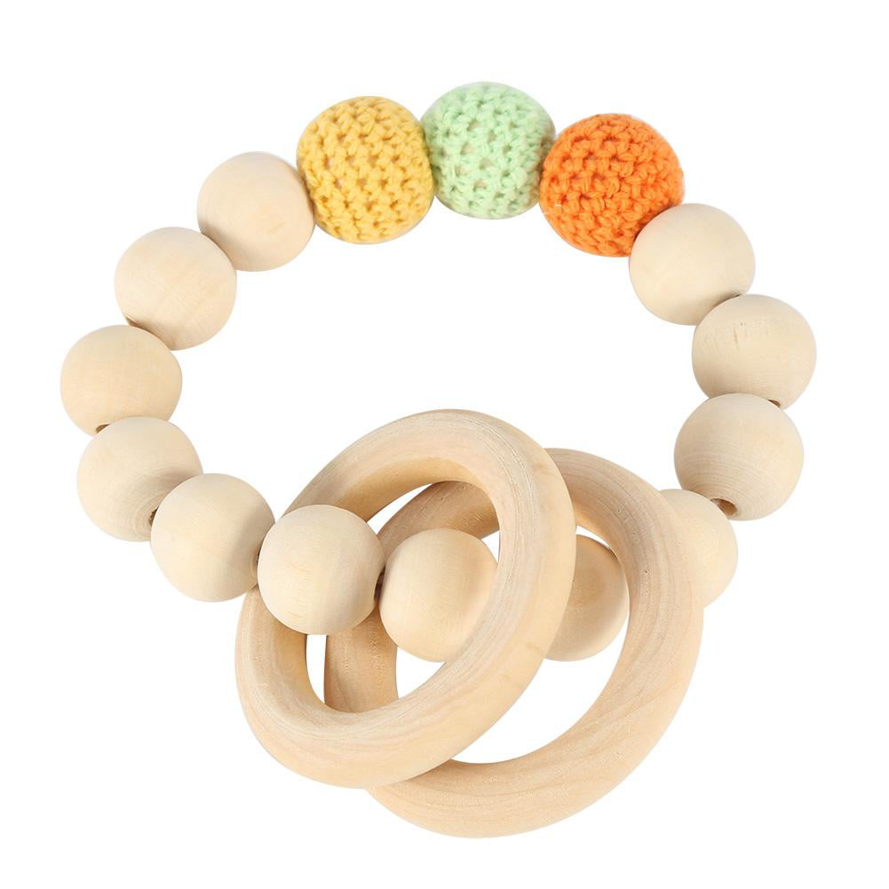 Wooden Baby Teether Bracelet Crochet Beads Teething Ring Play Chewing Toy Hot 
