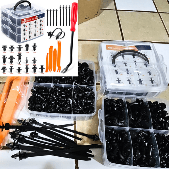 635Pcs Car Bumper Clamps - 16 Favoured Sizes, Car Bumper Clamp Kit with 10 Binders and Clamp Remover Tool for Toyota GM Ford Honda Acura Chrysler