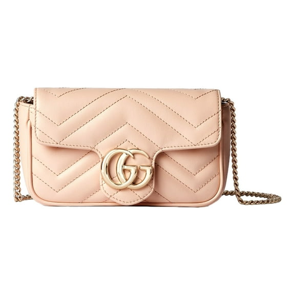 New Womens Gucci GG Marmont Super Mini Matelasse Crossbody Bag Light Beige Pink