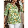 thumbnail image 4 of DEXIO Womens Plus Size Tops 3/4 Sleeve V Neck Casual Dressy Shirt Loose Fit Tunic Trendy Keyhole Blouse Tropical Floral Print 3X, 4 of 10