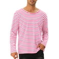 thumbnail image 1 of Camiseta de rayas INSPIRE CHIC para hombre, cuello redondo, de manga larga, básica, talla XL, color rosa y blanco, 1 of 6
