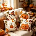 thumbnail image 4 of Celsvanis Halloween Fall Throw Pillow Covers Set Of 4 Polyester Cushion Cases 2D Knit Look Printed Ghost Pumpkin Design For Sofa Couch Fall Home Decoration, 4 of 6