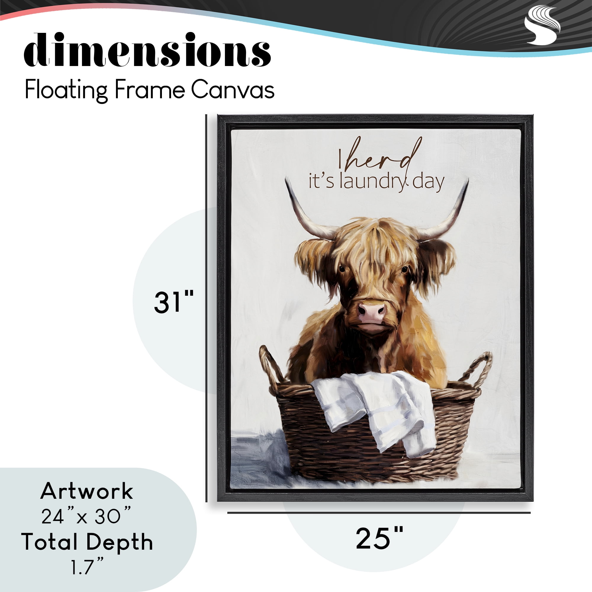 Herd It's Laundry Day Black Framed Floater Canvas Wall Art, design by Kim Allen