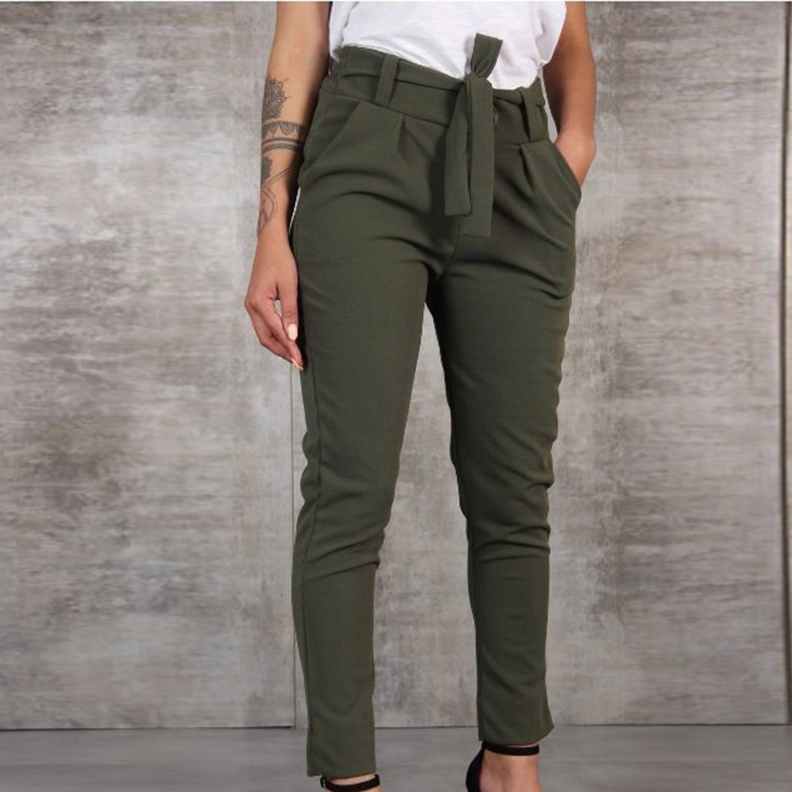 Spring's New Arrivals,AXXD High Waist Pants Bandage Elastic Waist