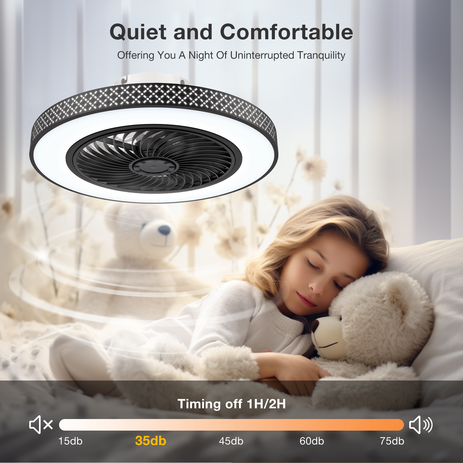 BLITZWILL 22 in Round Ceiling Fans with Lights, Dimmable Color Temperature and 6 Speeds, Remote & APP Control, Flush Mount Bladeless Reversible Motor, Black
