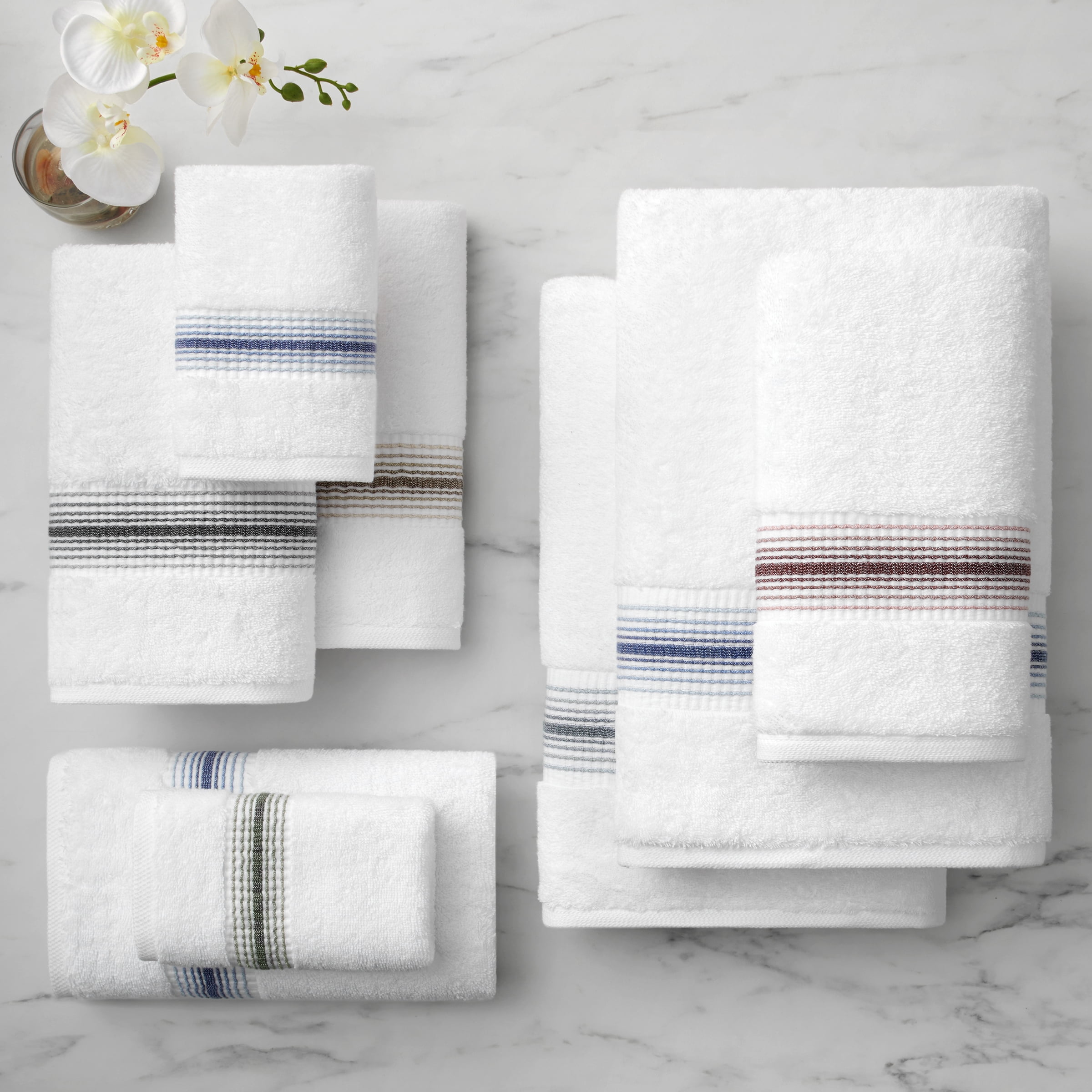 Aston and Arden Luxury Turkish Hand Towels, 4-Pack, 600 gsm, Extra Soft Plush, 18x32, Solid Color options with Dobby Border - White