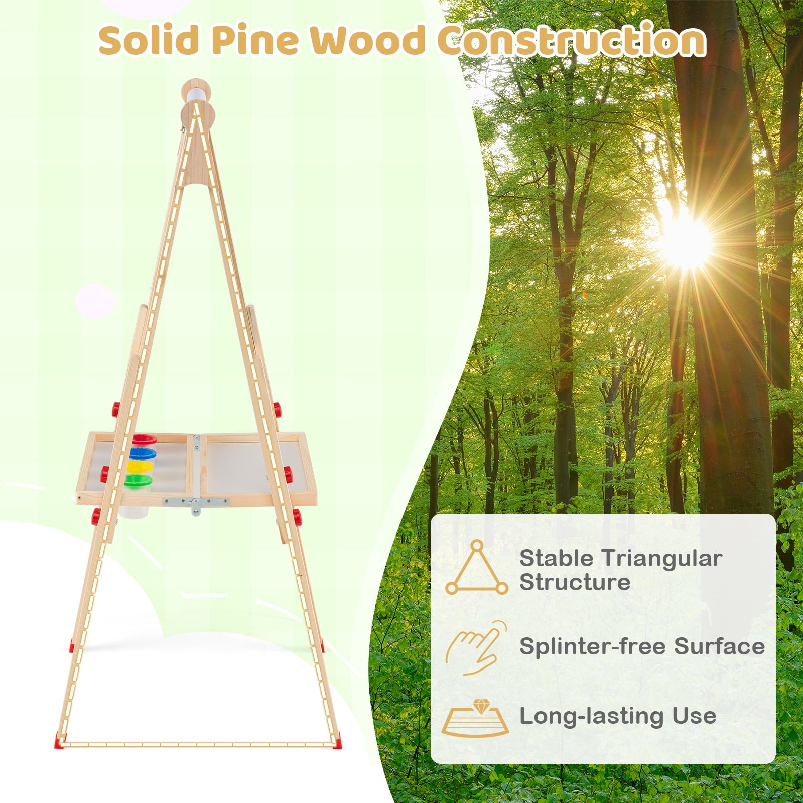 Gymax Wooden Art Easel for Kids 3 in 1 Height Adjustable Foldable Easel