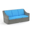 thumbnail image 4 of Pemberly Row Contemporary Cast Iron Outdoor Wicker Sofa in Teal, 4 of 5