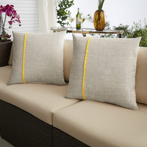 Sorra Home Indoor Outdoor Sunbrella Square Pillows, Set of 2, 20 x 20, Silver Grey & Sunflower Yellow