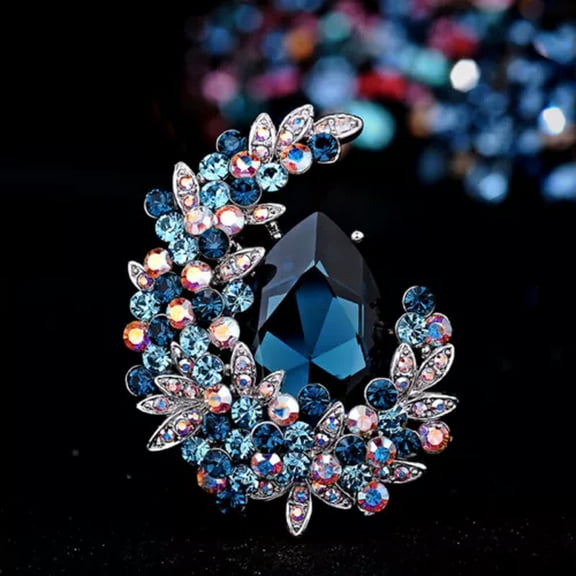 HOOUN Water Drop Rainbow Crystal Moon Brooche Fashion Luxury Elegant Alloy BrooCRBAfp@-Blue