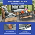thumbnail image 5 of Wooflex 4-Piece Outdoor Indoor Rattan Sofa & Table Patio Furniture Set, All-Weather Bistro Set Wicker Conversation Loveseat & Armchairs with Soft Cushions, Light Brown & Gray, 5 of 10