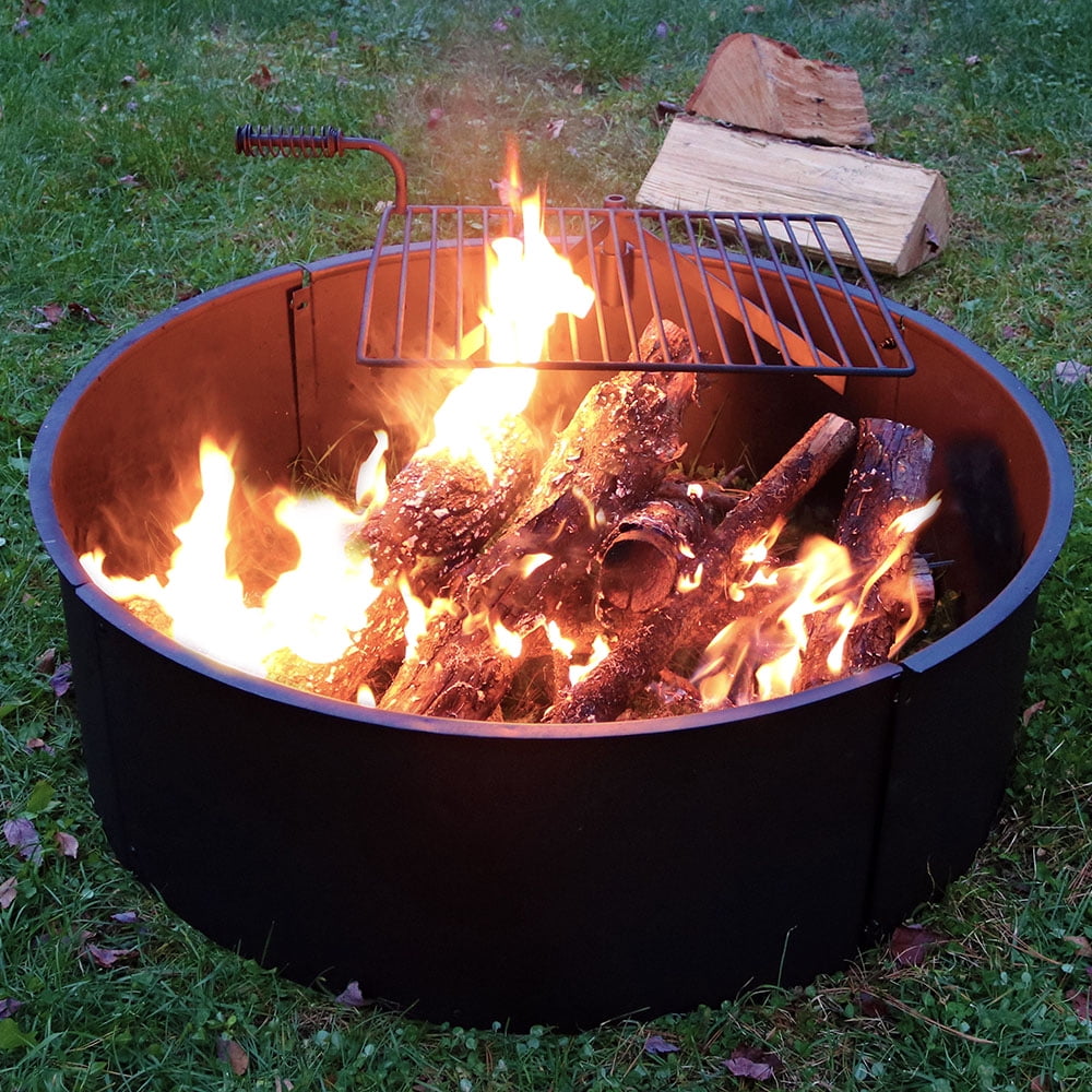 Sunnydaze Large Fire Pit Campfire Ring With Bbq Cooking Grate Sunnydaze Large Fire Pit Campfire Ring With Bbq Cooking Grate Outdoor Camping Firepit Insert Heavy Duty 2mm Thick Steel 36 Inch Com