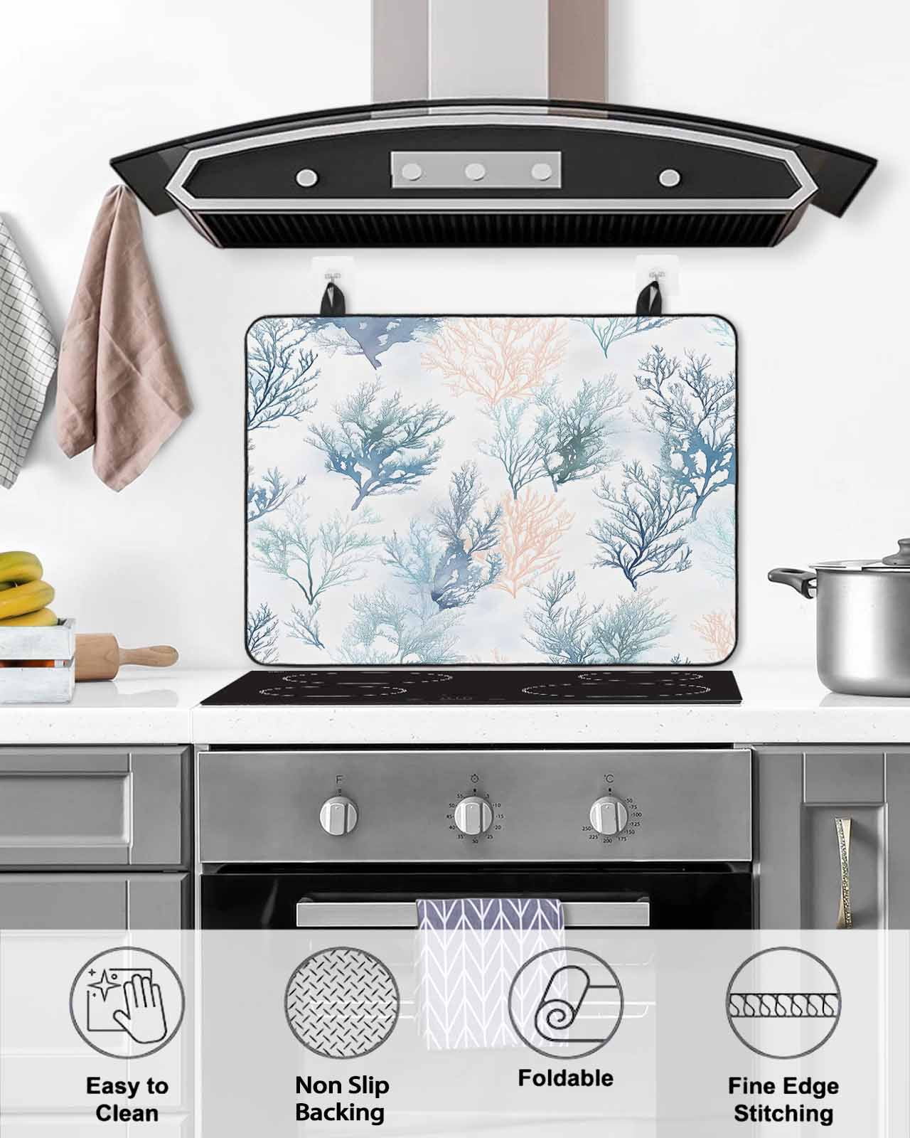 nqOlkjepod Large Induction Cooktop Protector Mat 24"x21", Coral Coastal Stove Top Covers for Electric Stove, Green Orange Blue Coral Summer Ocean Stove Burner Cover Mats, Glass Top Stove Cover