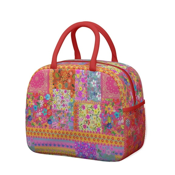 Obrewu Pioneer Flower Lunch Bag for Adult, Insulated, Leakproof, Oxford Cloth