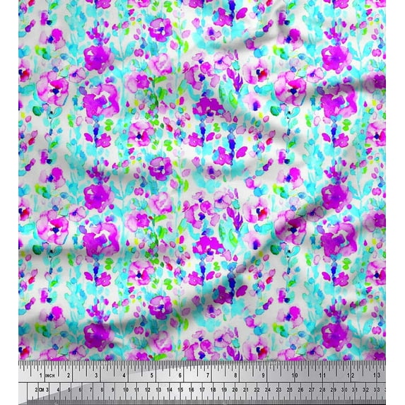 Soimoi Polyester Crepe Fabric Flower Watercolor Printed Craft Fabric by The Yard 52 Inch Wide
