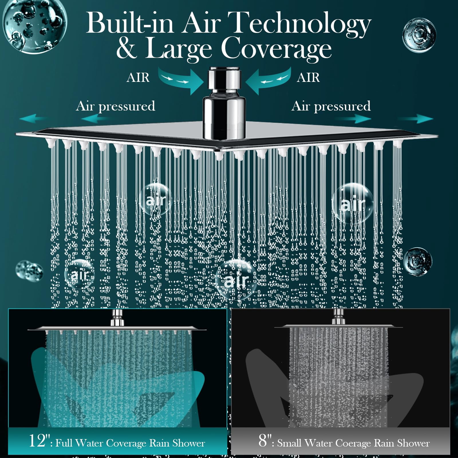 12'' Rain Shower Head Combo  High Rainfall With 16'' Flexible Adjustment Of Height/angle Upgraded Extension Arm And 5 Setting Spray Handheld Anti-leak (chrome)