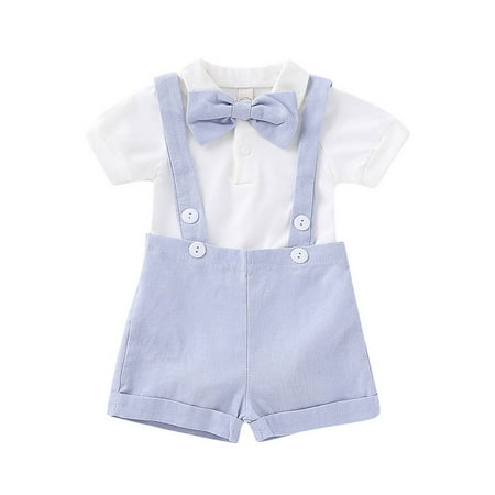 

PBaeM Newborn Baby Boys Bow Tie Romper Short 2Pcs Outfits Gentleman Sets