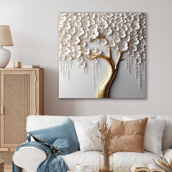 Designart "White Orchid Tree Garden Of Branches II" Tree Floral Canvas Wall Art