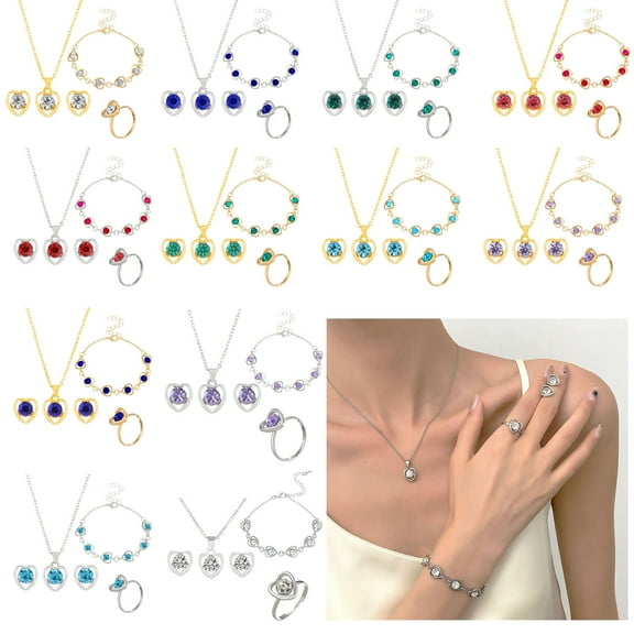 Crystal Necklace Pendant Earrings Bracelet Set Jewelry For Women Bracelet Necklace Earrings Set Valentine's Day Gift