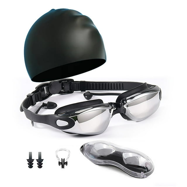 JUEGO DE TATA DE NATACIÓN, TAPONES PARA LOS OÍDOS ERGONOMICOS DE LA NARIZ KIT DE GAFAS DE TETA DE NATACIÓN DE SILICONA Electroplacada Con Estuche de Protección