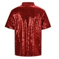 thumbnail image 5 of Mens T-shirts Men's Relaxed Short Sleeve Turndown Sequins Shirts 70s Disco Nightclub Party T Shirts Bulk Workout Men Fall Sweaters Tops Long Sleeve Scrub Undershirt V Neck Men Shirt Long for Red M, 5 of 7