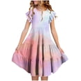 thumbnail image 2 of ZACPNCV Robe Fille Manches à Volants à Étages Évasée Ligne A Mignonne Midi Décontractée Robe d'Été Rose 11-12 Ans, 2 of 9