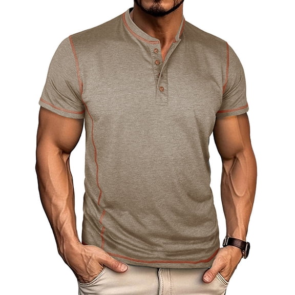 Gamivast Mens Shirts Casual Stylish Slim Fit Soft Stitching Crew Neck Casual Tees Short Sleeve Henley Tshirts Contrast Daily Work Business Top