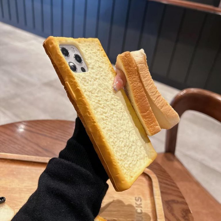 Cute Food Phone Case for iPhone 12 Pro Max, Funny Simulation Bread Toast  Breakfast Four Corners Thickened Protection Silicone Shockproof Phone Cover  ...