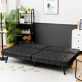 thumbnail image 3 of Costway Futon Sofa Bed PU Leather Convertible Folding Couch Sleeper Lounge Black, 3 of 12