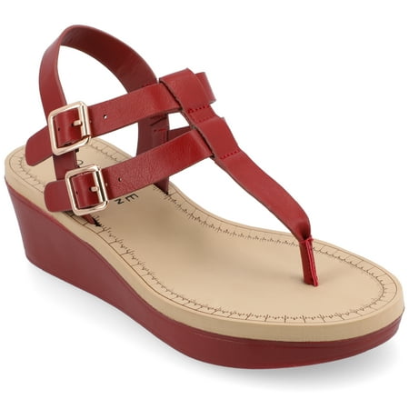 Journee Womens Bianca Wedge Heel Buckle Sandals