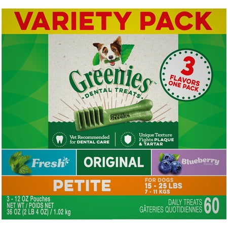 Greenies Petite Natural Dog Dental Chews 3-Flavor Variety Pack, (3) 12 oz. (Best Dog Chews For Aggressive Chewers)