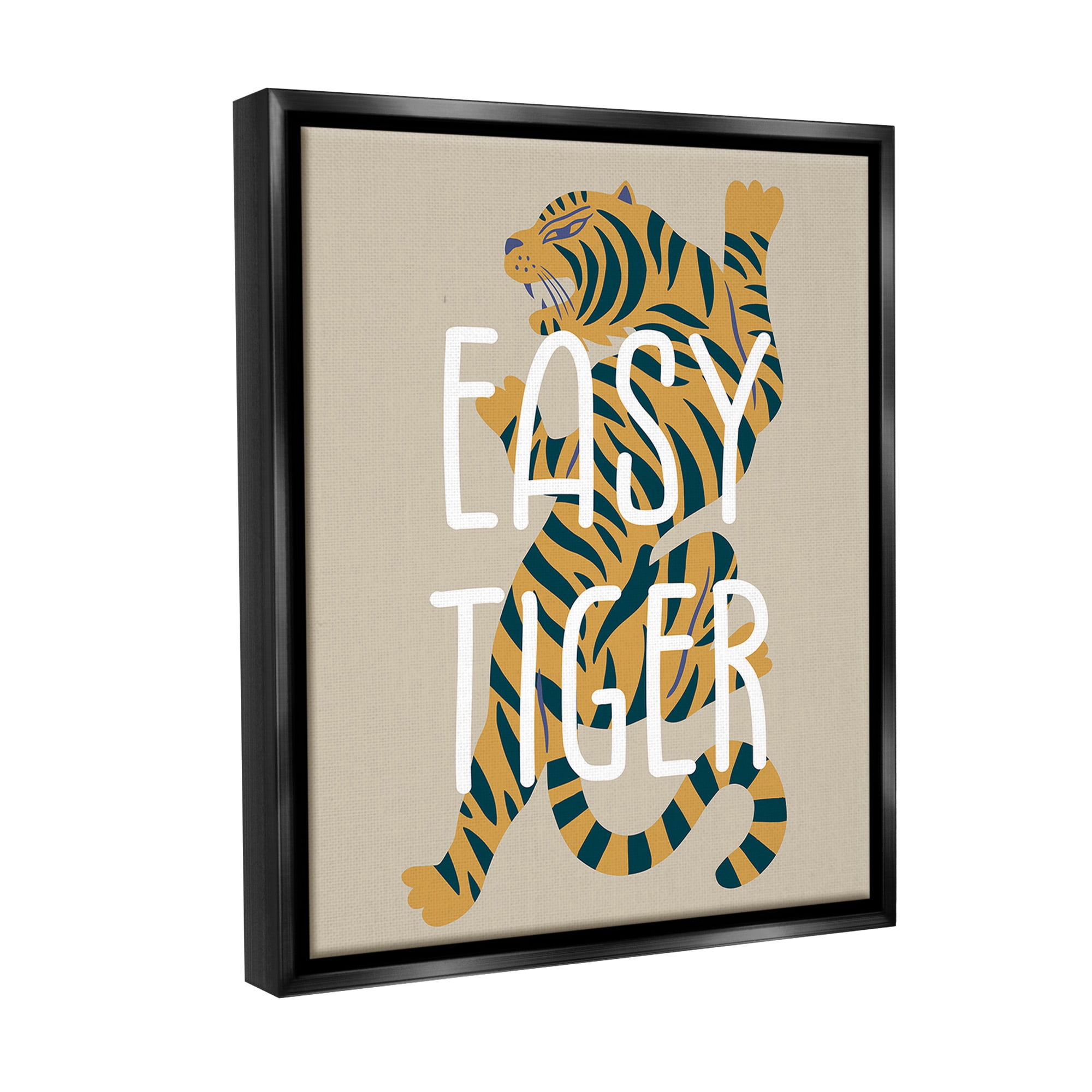 Stupell Industries Neutral Easy Tiger Animals & Insects Painting Black Floater Framed Canvas Art Print Wall Art, 17 x 21