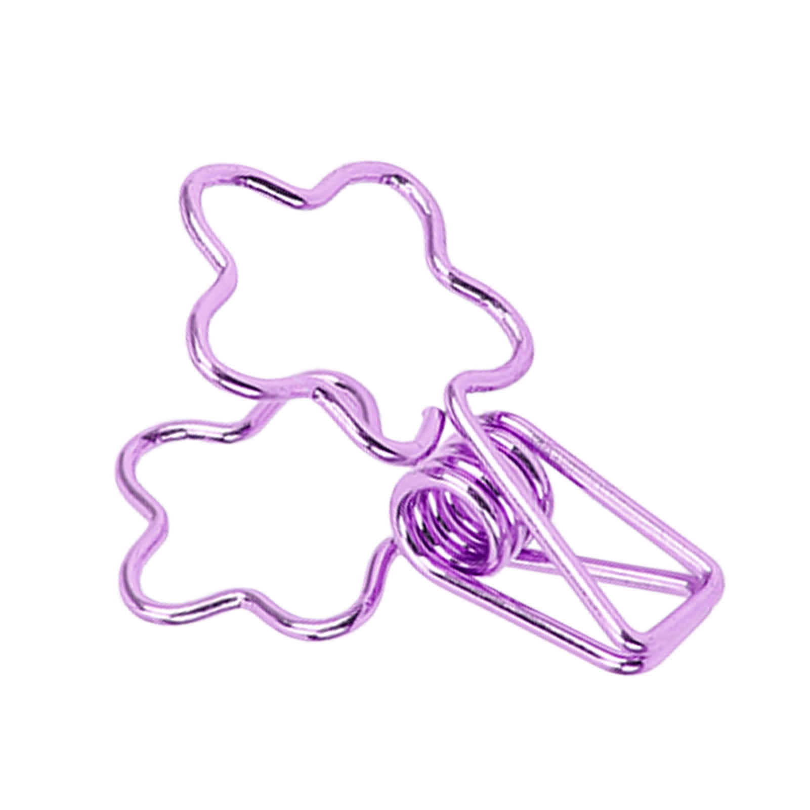 YAHHU 100pcs Cute Flower Shape Metal Binder Clips Hollowed Long Tail Paper Clamps for Office Document Ticket Journal Planner Organization Aesthetic Purple Desk Accessories