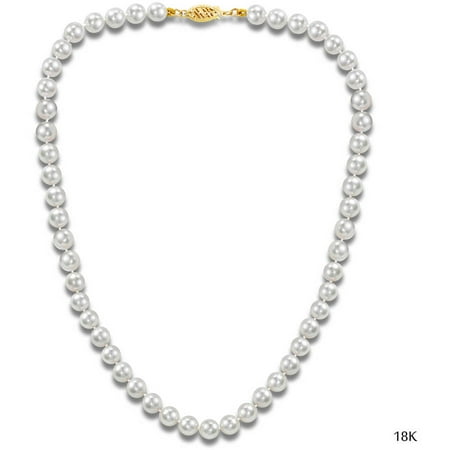 Japanese Akoya Saltwater Cultured White Pearl 18kt Gold Necklace for Women, 24, 7.5mm x 8mm