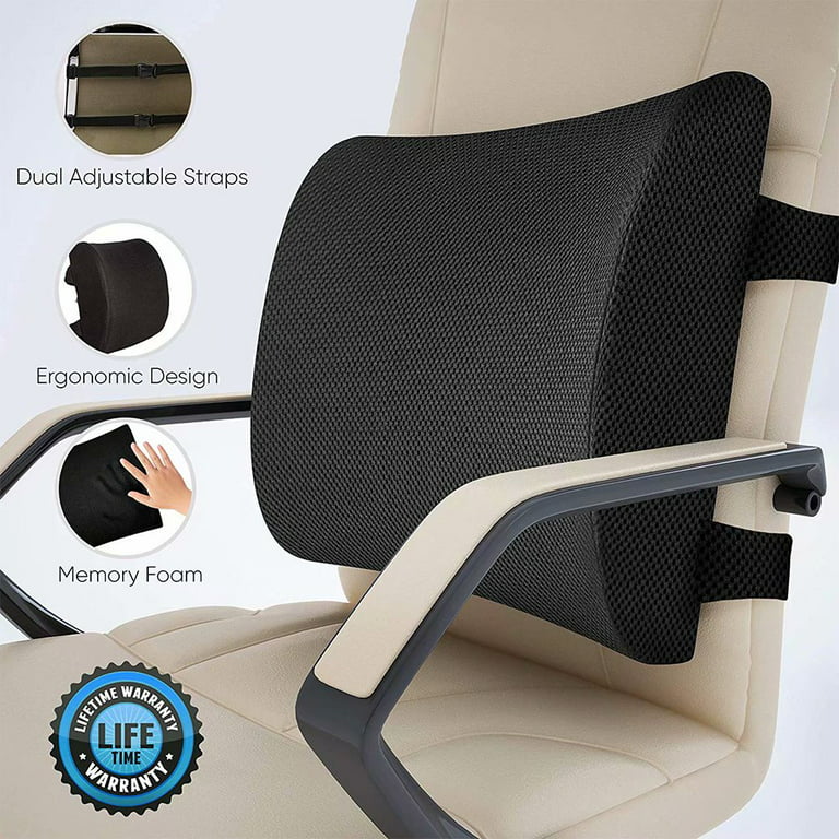 Comfort Lumbar Support Pillow for Office Chair - Pure Memory Foam Back  Cushion for Car Mens Christmas Gifts for Women (Brown) 