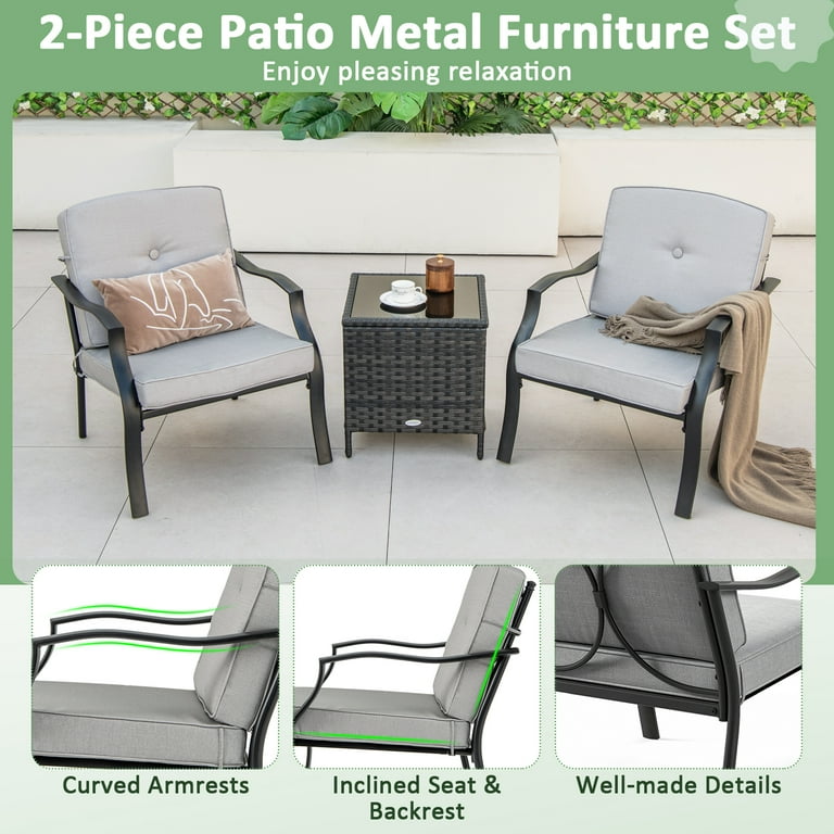 Costway 4 PCS Patio Metal Chairs Outdoor Dining Seat Heavy Duty with Cushions Garden Gray