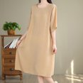 thumbnail image 7 of Edvintorg Plus Size Womens Dresses Fashion Solid Color Round Neck Short Sleeve Cotton And Linen Dress Women Beach Fashion Casual Loose Summer Dress, 7 of 7