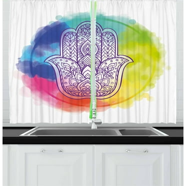 Ambesonne Hamsa Kitchen Curtains, Circle of Dreamy Vivid Colors, 55"x39", Multicolor