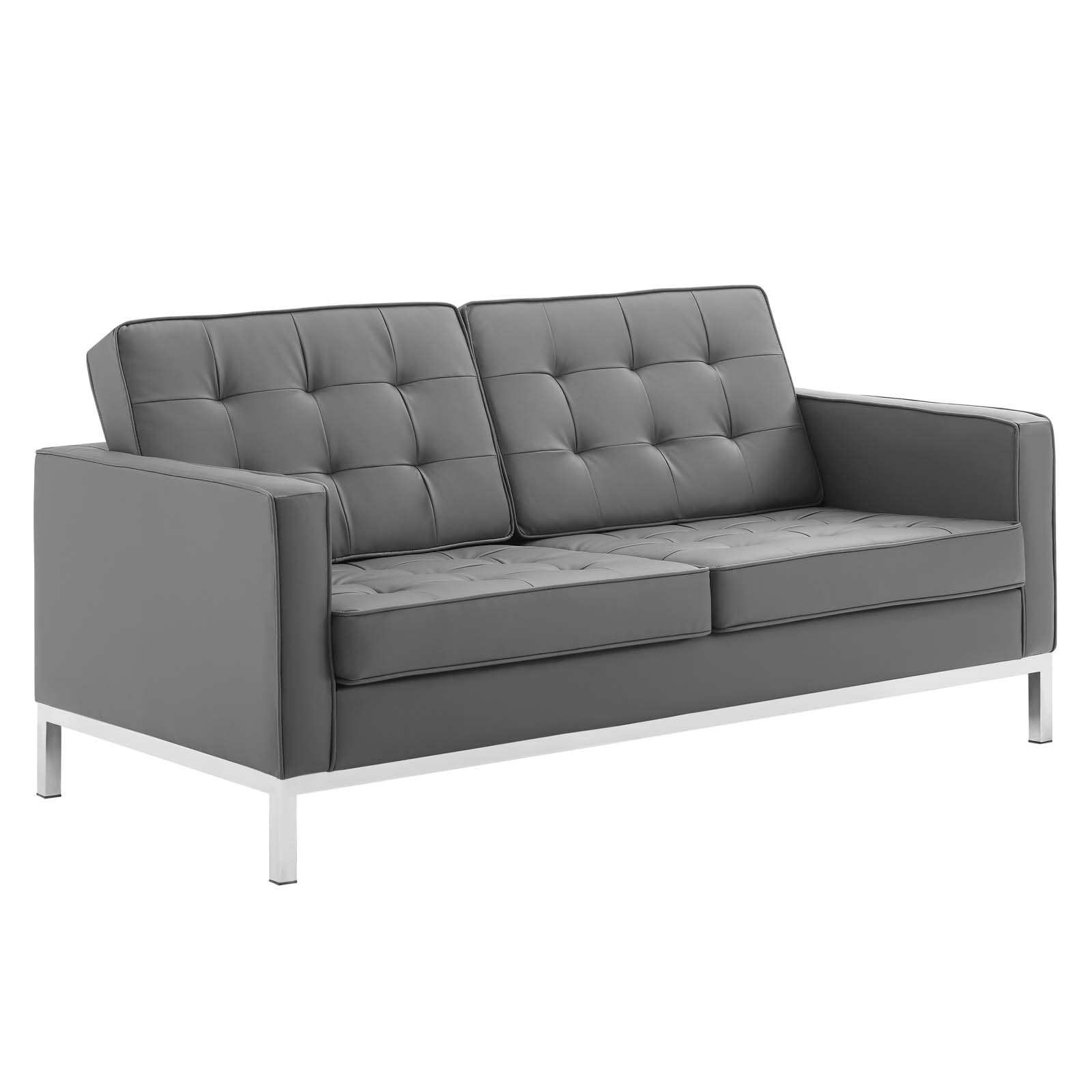 Modway Loft Tufted Upholstered Faux Leather Loveseat, Gray