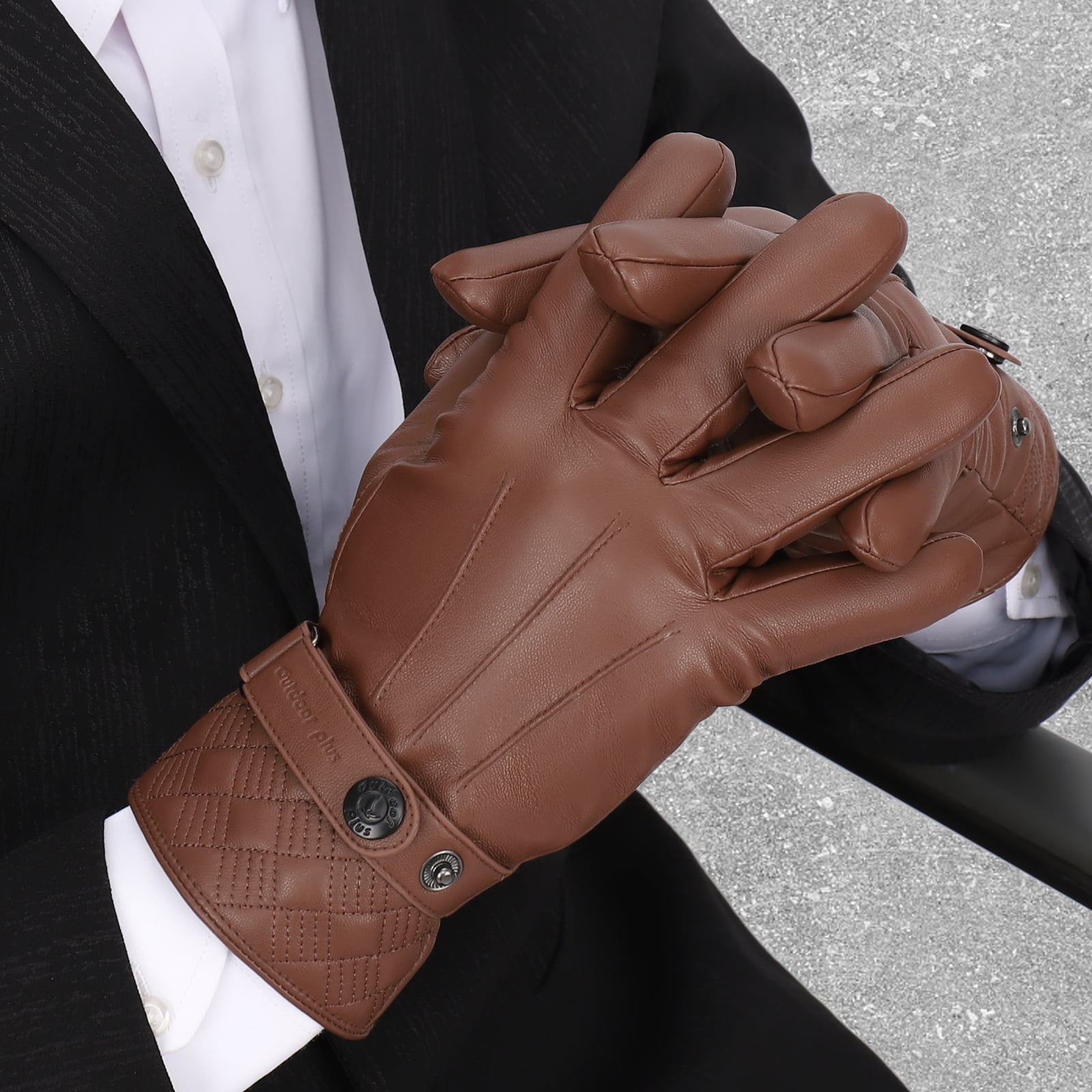 Leather Gloves for Men, Warm Wool Lined PU Leather Winter