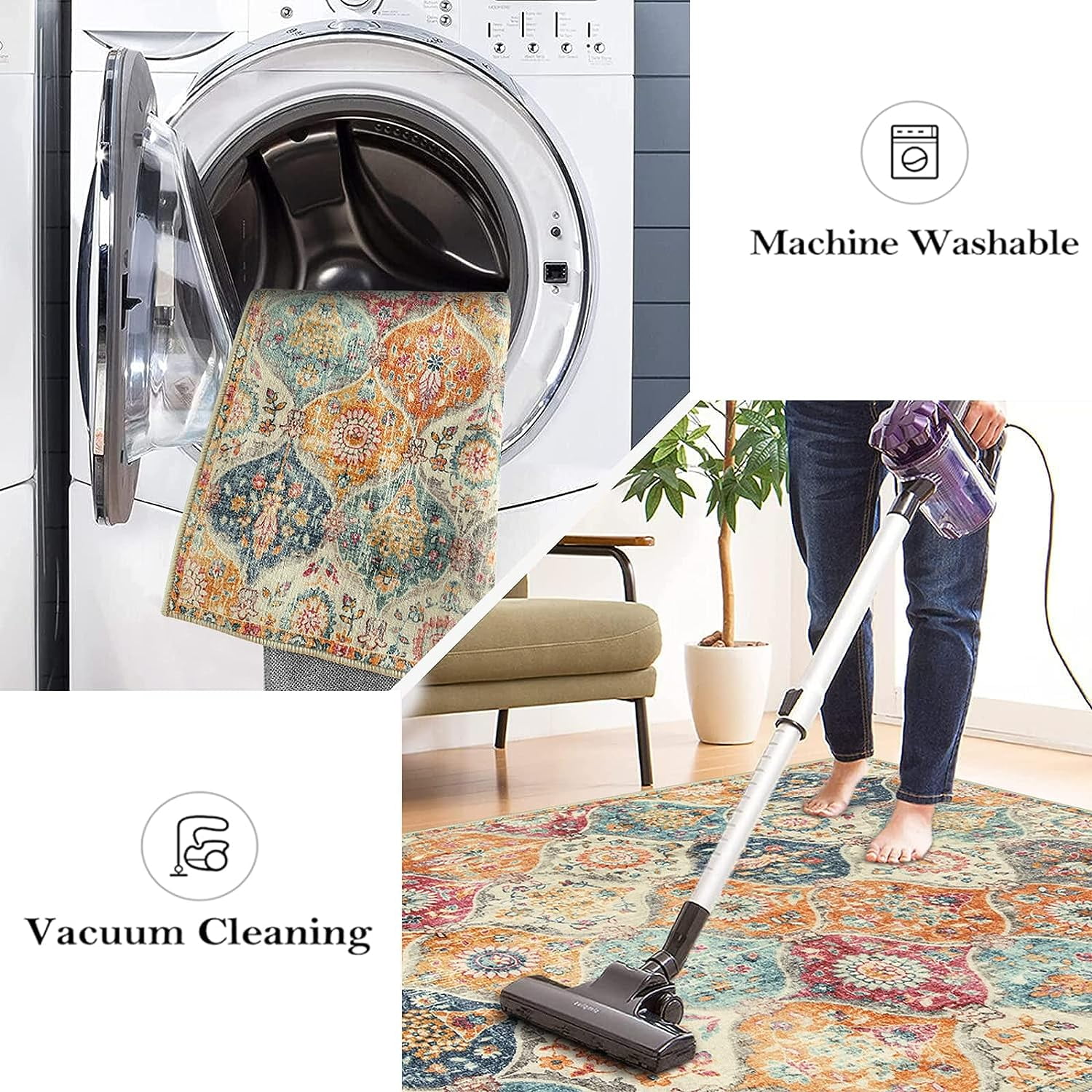 Moynesa 3'x5' Moroccan Trellis Area Rug, 3x5ft Washable Bedroom Rug Indoor Non-Slip, Small Oriental Accent Throw Rug for Kitchen Entryway Bathroom Living Room Office Carpet Cream