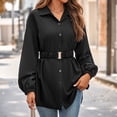 thumbnail image 4 of Camisa Chaqueta con botones para mujer, cómoda blusa, abrigos elegantes con cinturón, chaqueta tipo túnica Ygjytge Negro T S para Mujer, 4 of 6