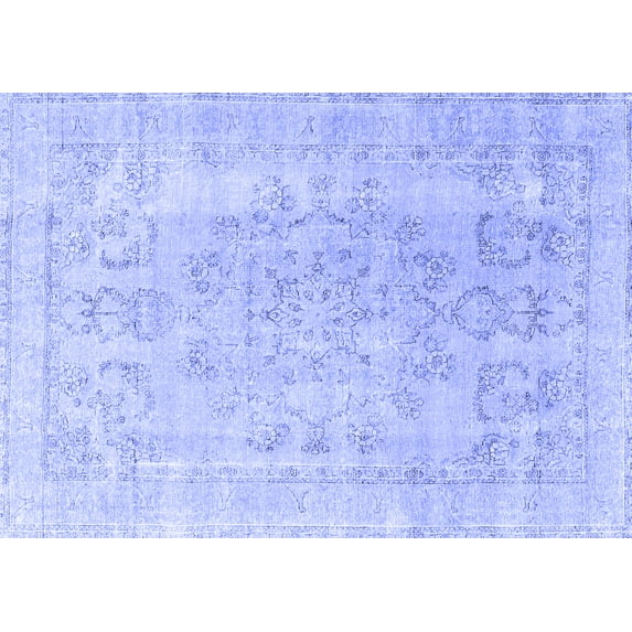 Ahgly Company Machine Washable Indoor Rectangle Persian Blue Traditional Area Rugs, 7' x 9'