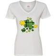thumbnail image 3 of Inktastic St. Patrick's Day Plaid Green and Yellow Shamrocks Women's V-Neck T-Shirt, 3 of 5