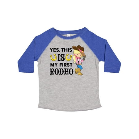 

Inktastic Yes This is My First Rodeo- Cowgirl in Hat and Boots Gift Toddler Toddler Girl T-Shirt
