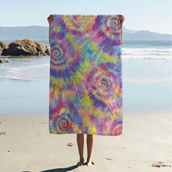 Adult Beach Towel, Modern Simple Beach Towel, Colorful Tie-Dye Printed Bath Towel