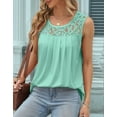 thumbnail image 5 of Summer Tank Tops for Women Loose Fit Pleated Tunics Scoop Neck Sleeveless Lace Tops Curved Hem Flowy Lake Green XL, 5 of 7