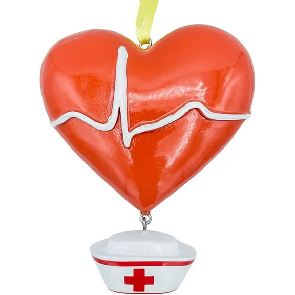 Nurse Christmas Tree Ornament Heart Beat with Red Cross Nurse's Hat